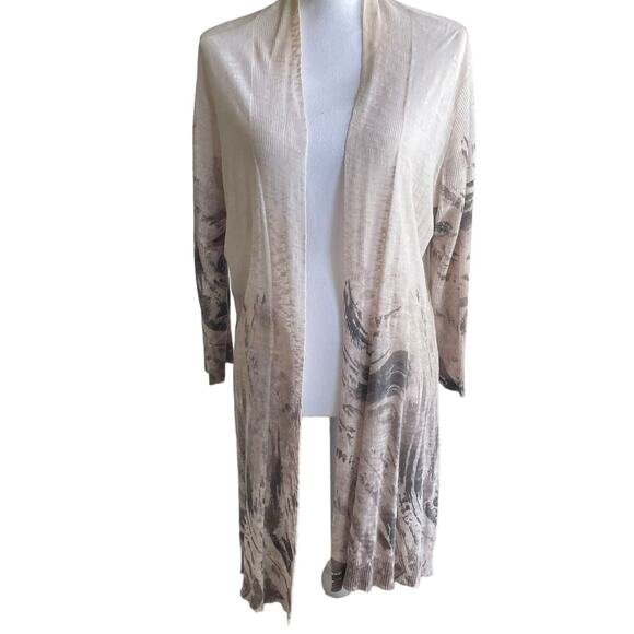 Coldwater Creek Women Cardigan XL Ivory Longline Waterfall Open Front‎ Neutral - Picture 1 of 9
